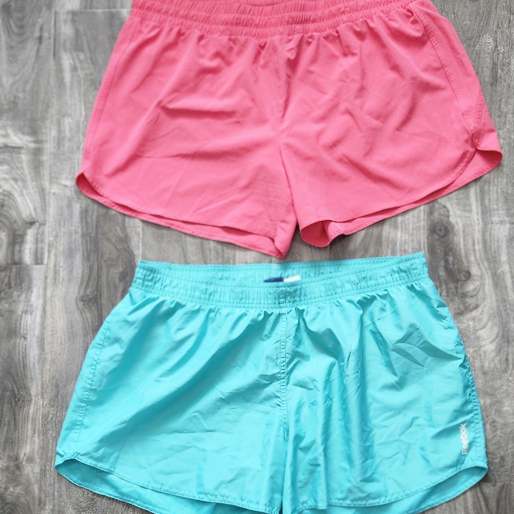 Reebok Pink and Blue Athletic Shorts Lightweight Elastic Waist